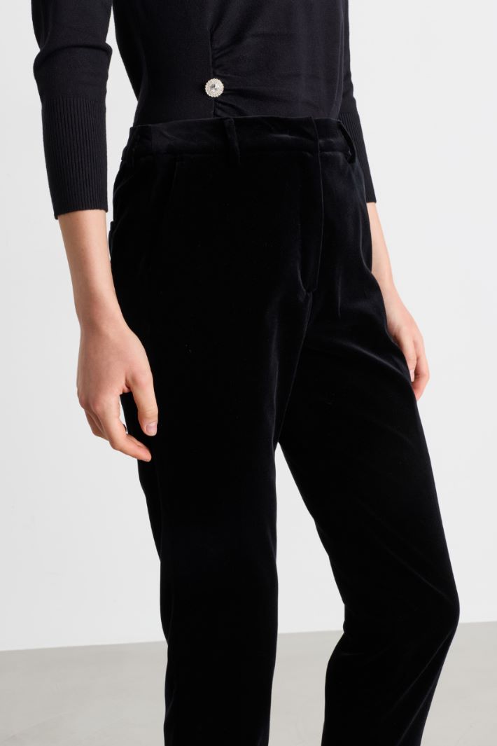 Cotton velvet cigarette trousers - BLACK - Intrend - 3
