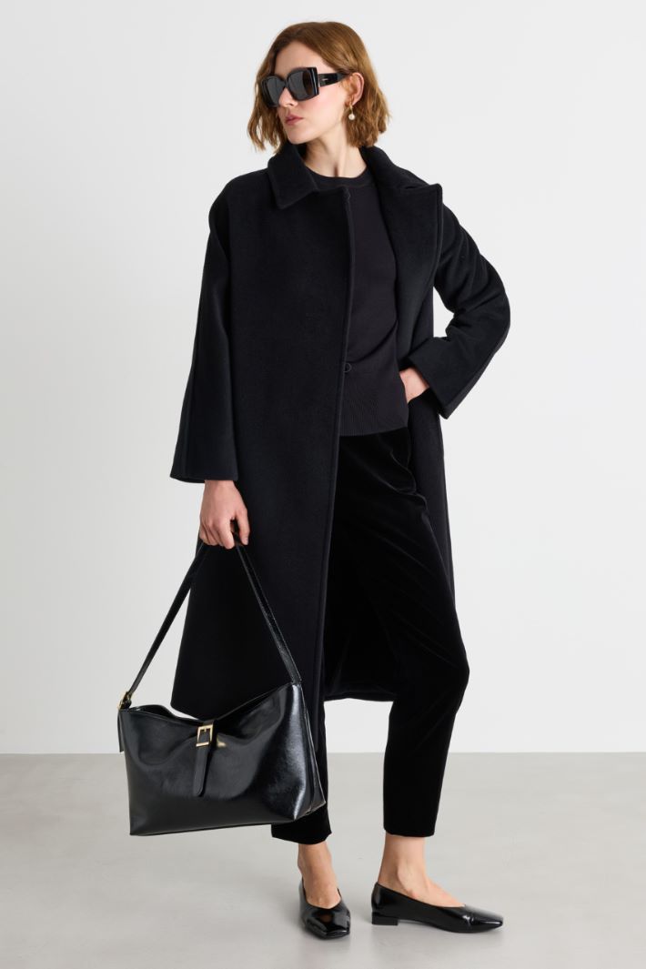 Cotton velvet cigarette trousers - BLACK - Intrend