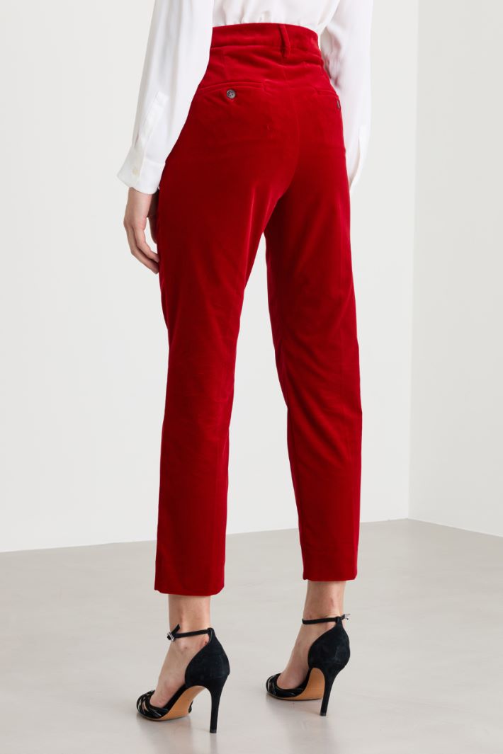Cotton velvet cigarette trousers - RED - Intrend - 4