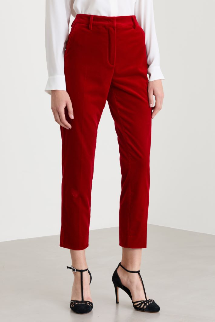 Cotton velvet cigarette trousers - RED - Intrend - 2
