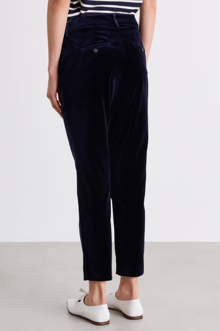 Cotton velvet cigarette trousers - BLUE - Intrend - 4