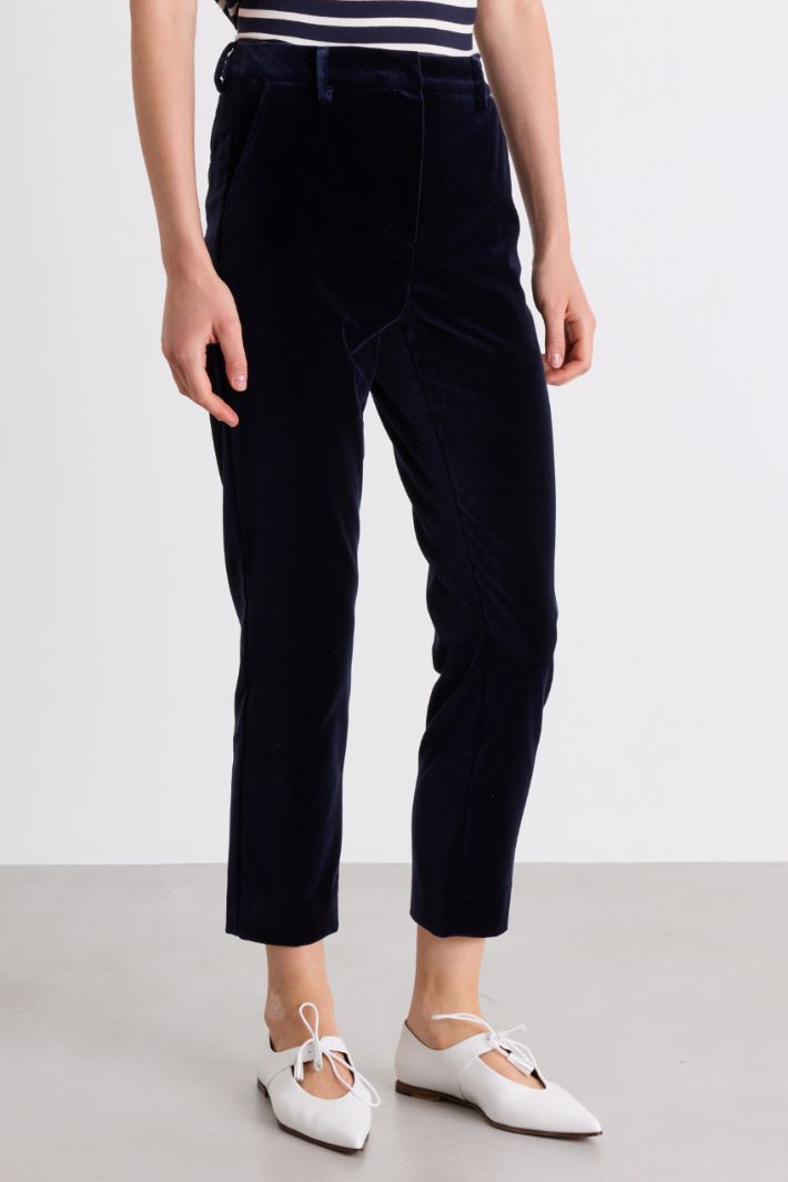 Cotton velvet cigarette trousers - BLUE - Intrend - 2