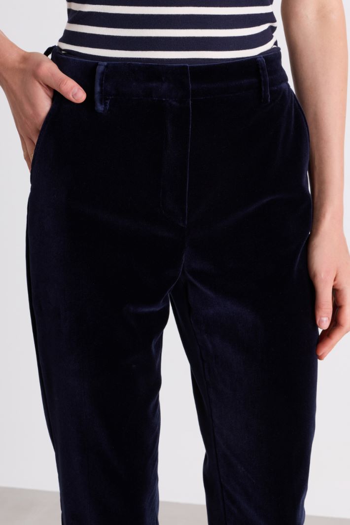 Cotton velvet cigarette trousers - BLUE - Intrend - 3