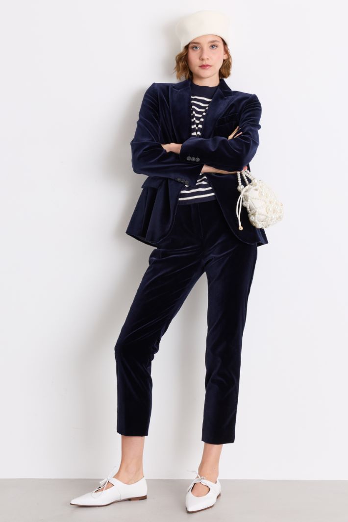 Cotton velvet cigarette trousers - BLUE - Intrend