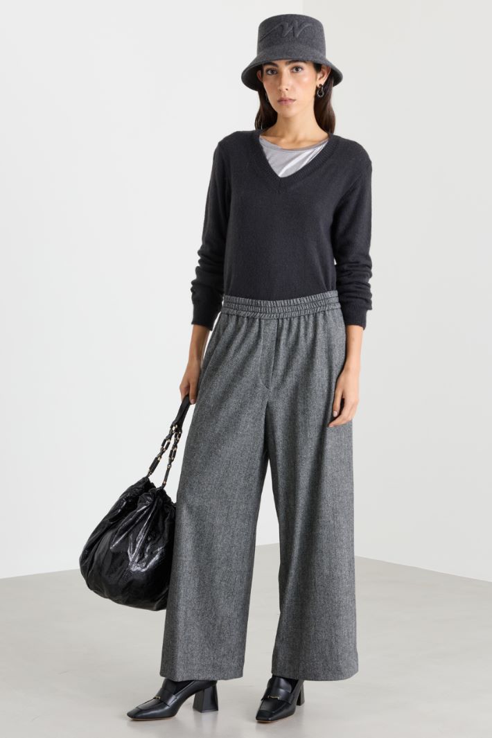 Elasticated-waist trousers - GREY - Intrend
