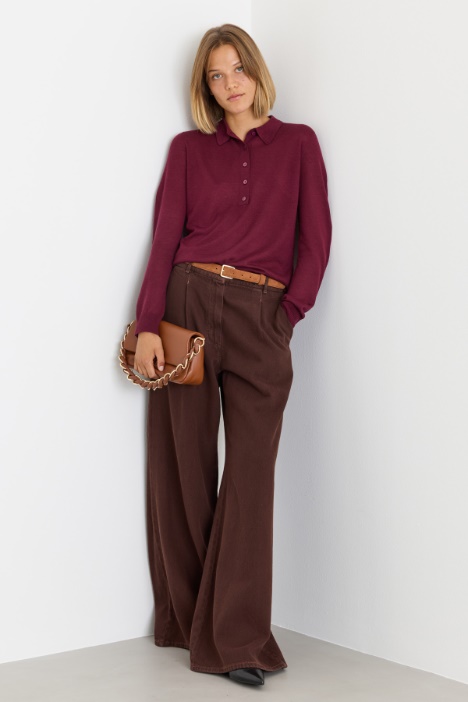 Wide-Leg Stretch Bull Denim Trousers - Intrend