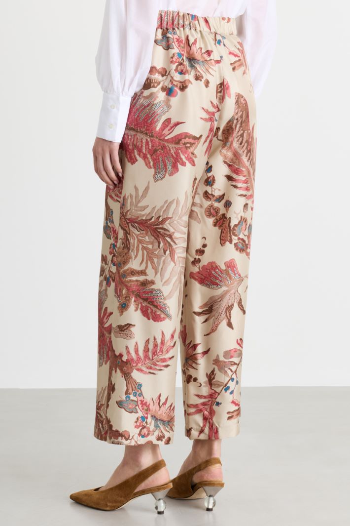 Printed silk twill trousers - BEIGE - Intrend - 4