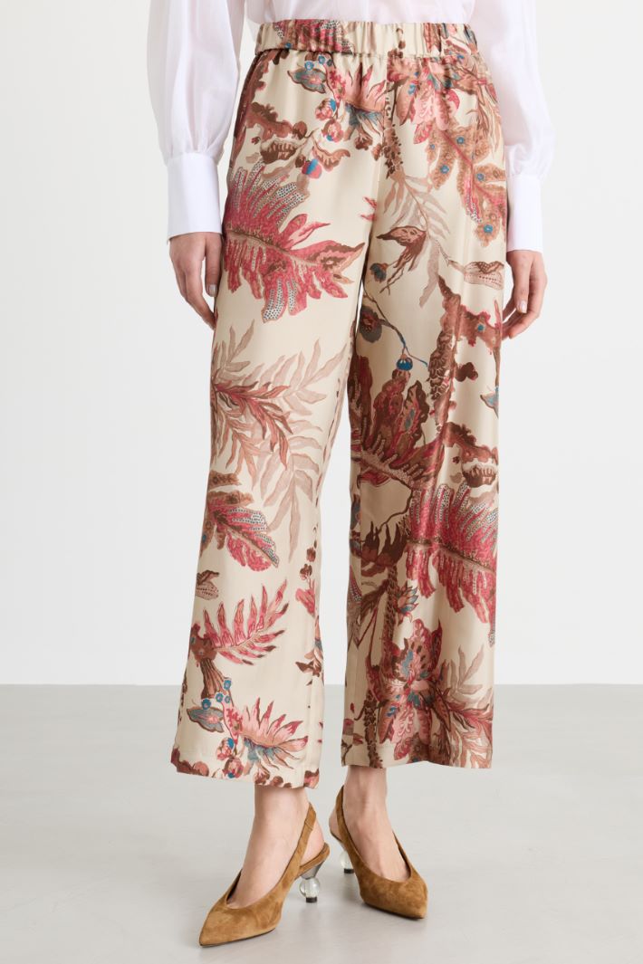 Printed silk twill trousers - BEIGE - Intrend - 2
