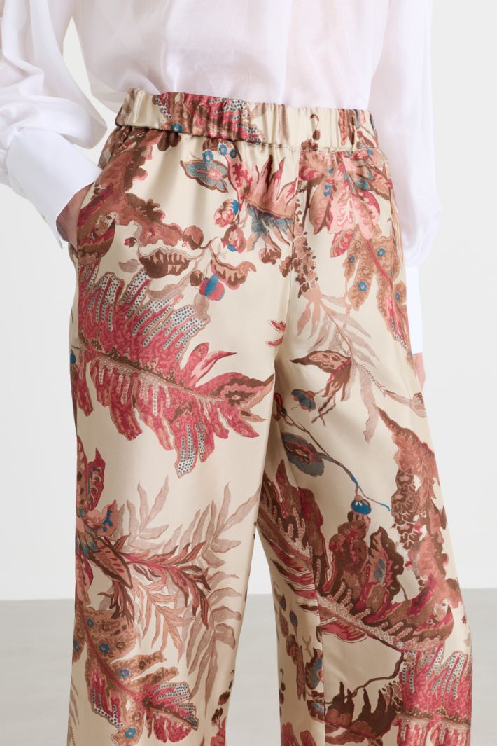 Printed silk twill trousers - BEIGE - Intrend - 3