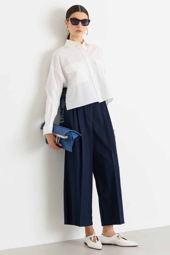 Double-pleat cropped trousers - BLUE - Intrend