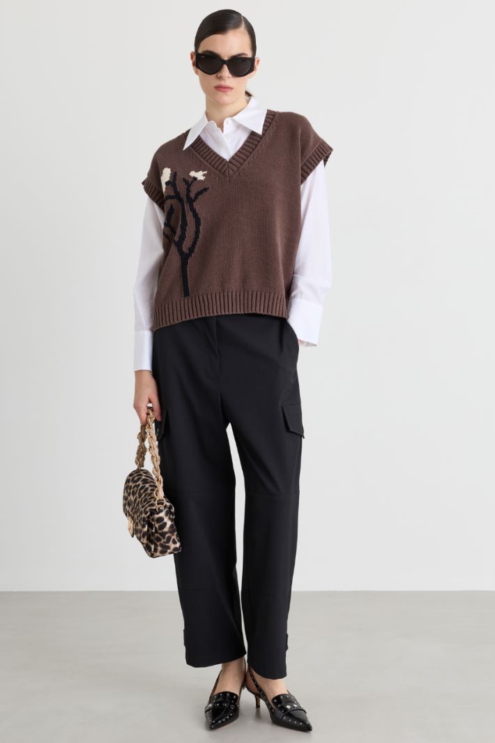 Wide-leg cargo trousers - BLACK - Intrend
