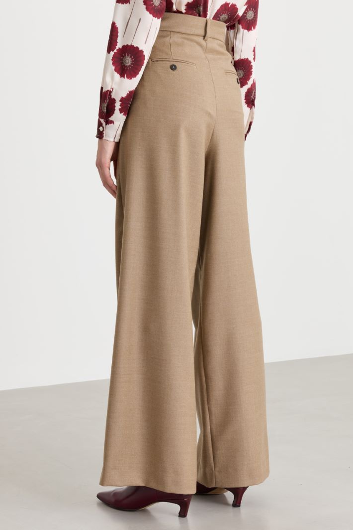 Wool flannel palazzo trousers - CAMEL - Intrend - 4
