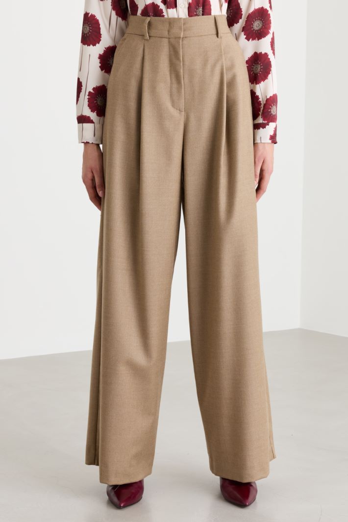 Wool flannel palazzo trousers - CAMEL - Intrend - 2