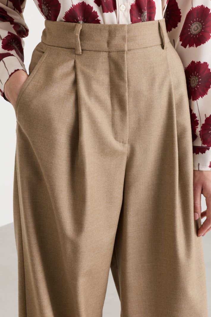 Wool flannel palazzo trousers - CAMEL - Intrend - 3