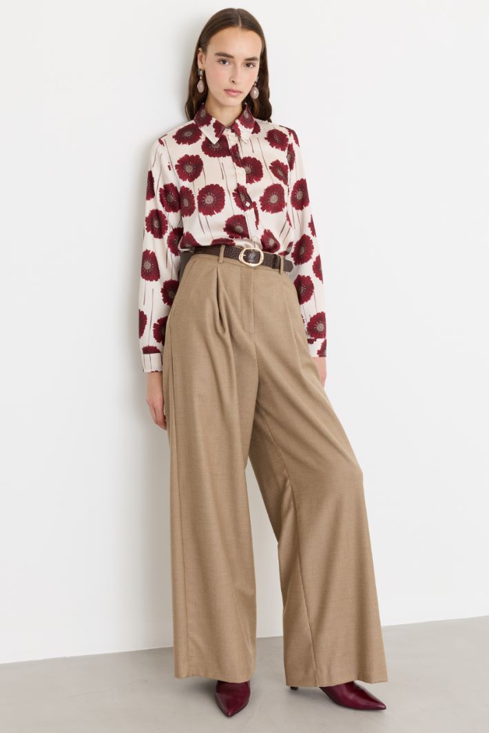 Wool flannel palazzo trousers - CAMEL - Intrend