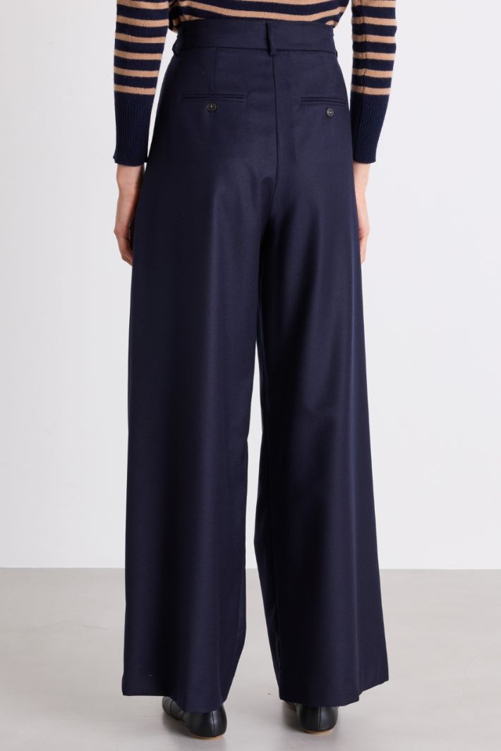 Wool flannel palazzo trousers - BLUE - Intrend - 4