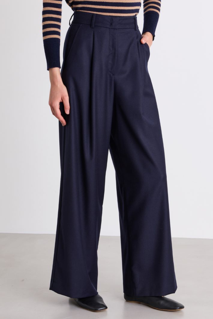 Wool flannel palazzo trousers - BLUE - Intrend - 2