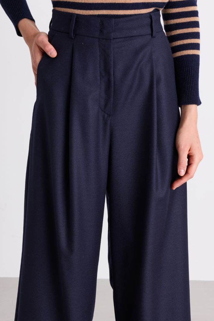 Wool flannel palazzo trousers - BLUE - Intrend - 3