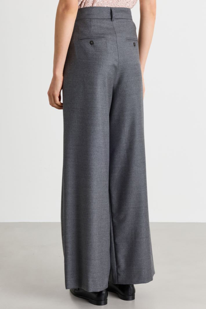 Wool flannel palazzo trousers - GREY - Intrend - 4