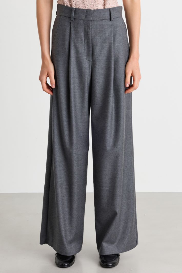 Wool flannel palazzo trousers - GREY - Intrend - 2