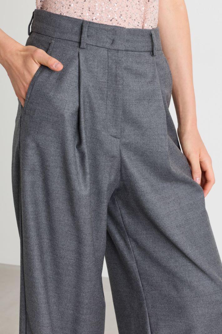 Wool flannel palazzo trousers - GREY - Intrend - 3