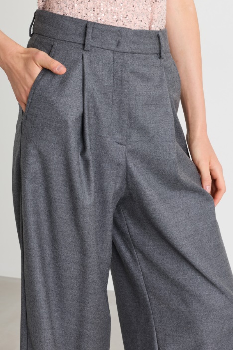 Pantalone palazzo in flanella di lana