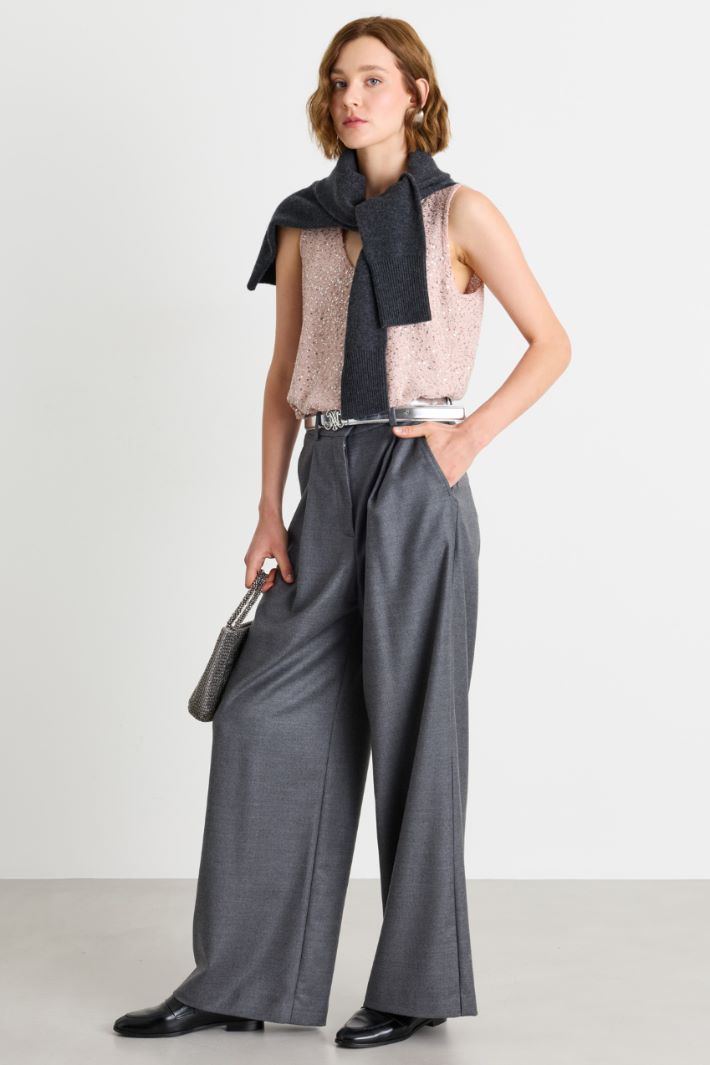 Wool flannel palazzo trousers - GREY - Intrend