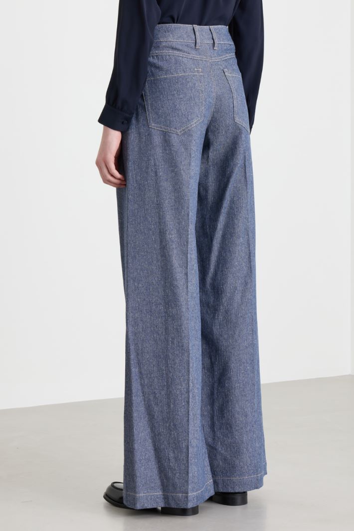 Denim-effect flared trousers - BLUE - Intrend - 4