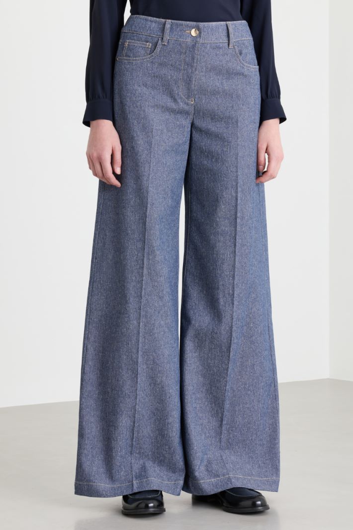 Denim-effect flared trousers - BLUE - Intrend - 3