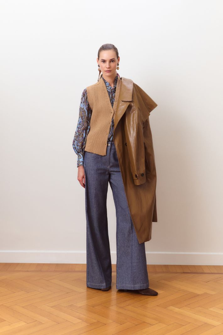 Denim-effect flared trousers - BLUE - Intrend - 5