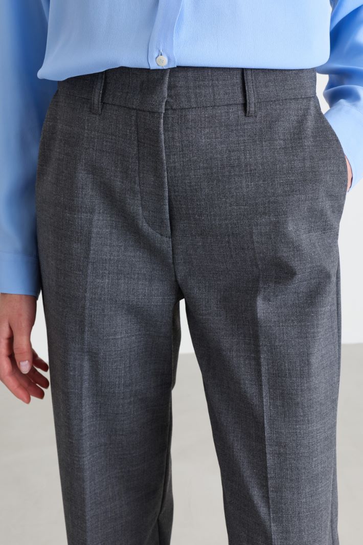 Hose mit geradem Bein aus Wollmischung - GRAU - Intrend - 3