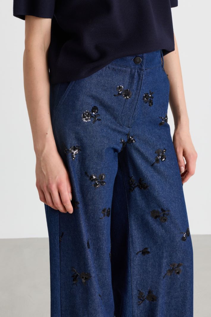 Pantalone con ricami  - BLU - Intrend - 3