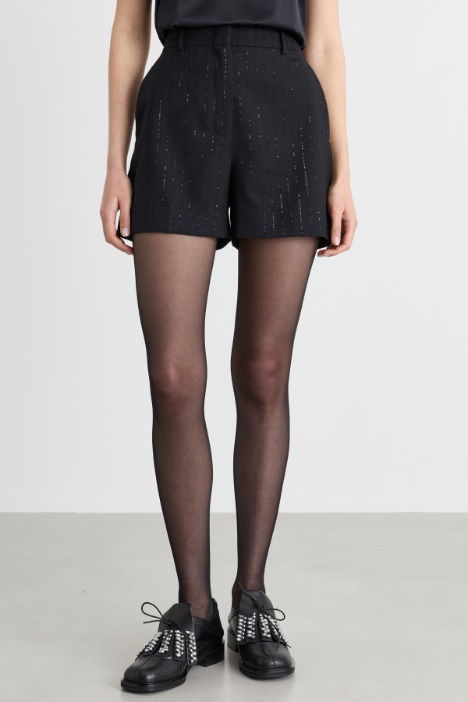 Short in saglia di lana con micro paillettes