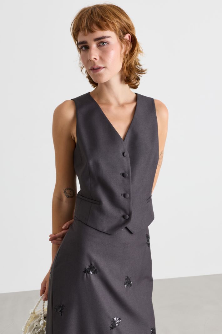 Plunging V-neck waistcoat - GREY - Intrend - 2