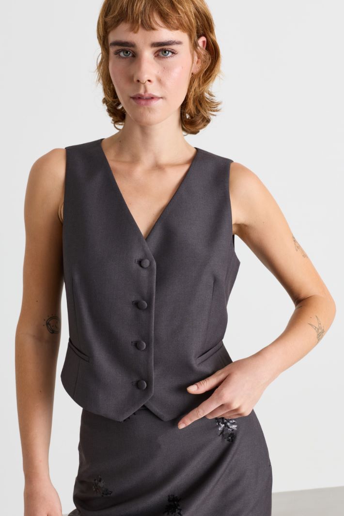 Plunging V-neck waistcoat - GREY - Intrend - 3