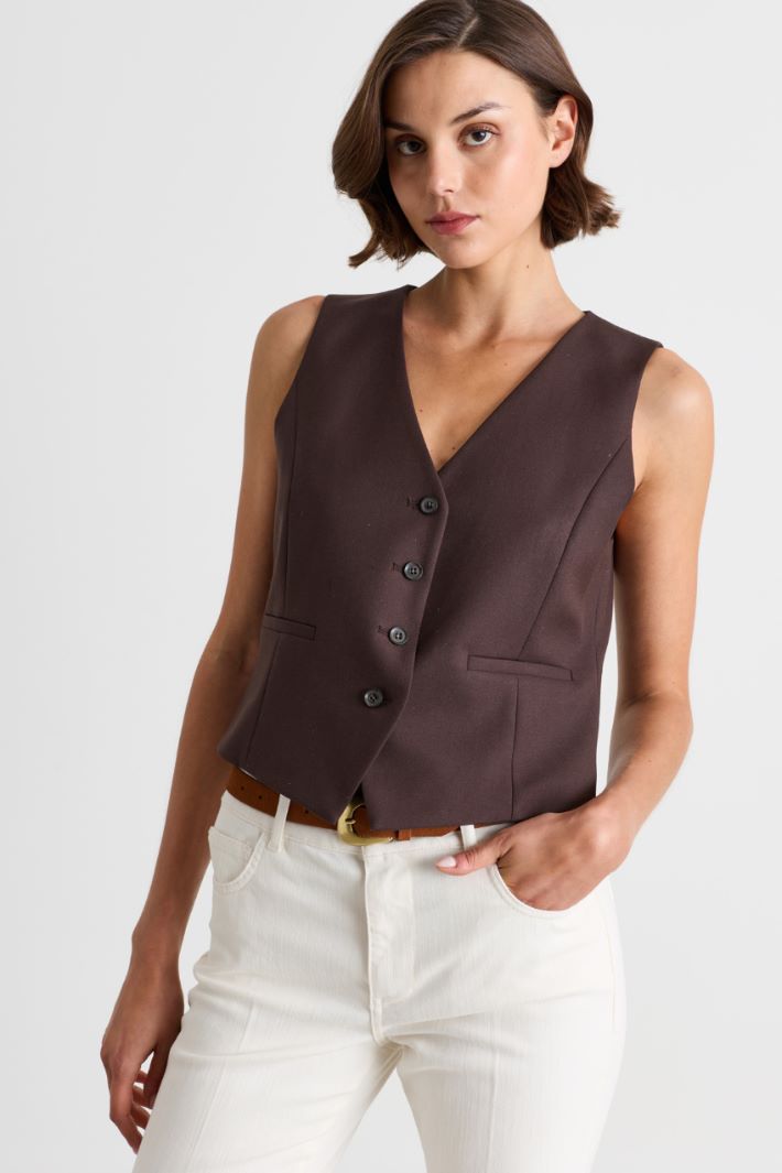 Gilet in twill stretch - MARRONE - Intrend - 2