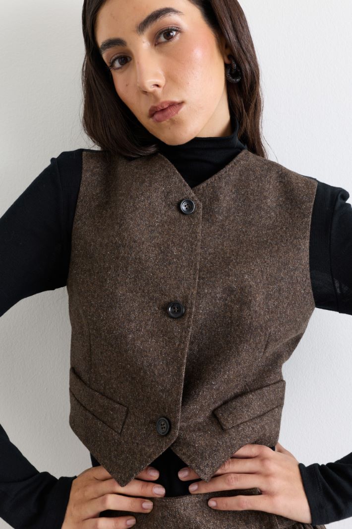 Felt waistcoat - BROWN - Intrend - 3