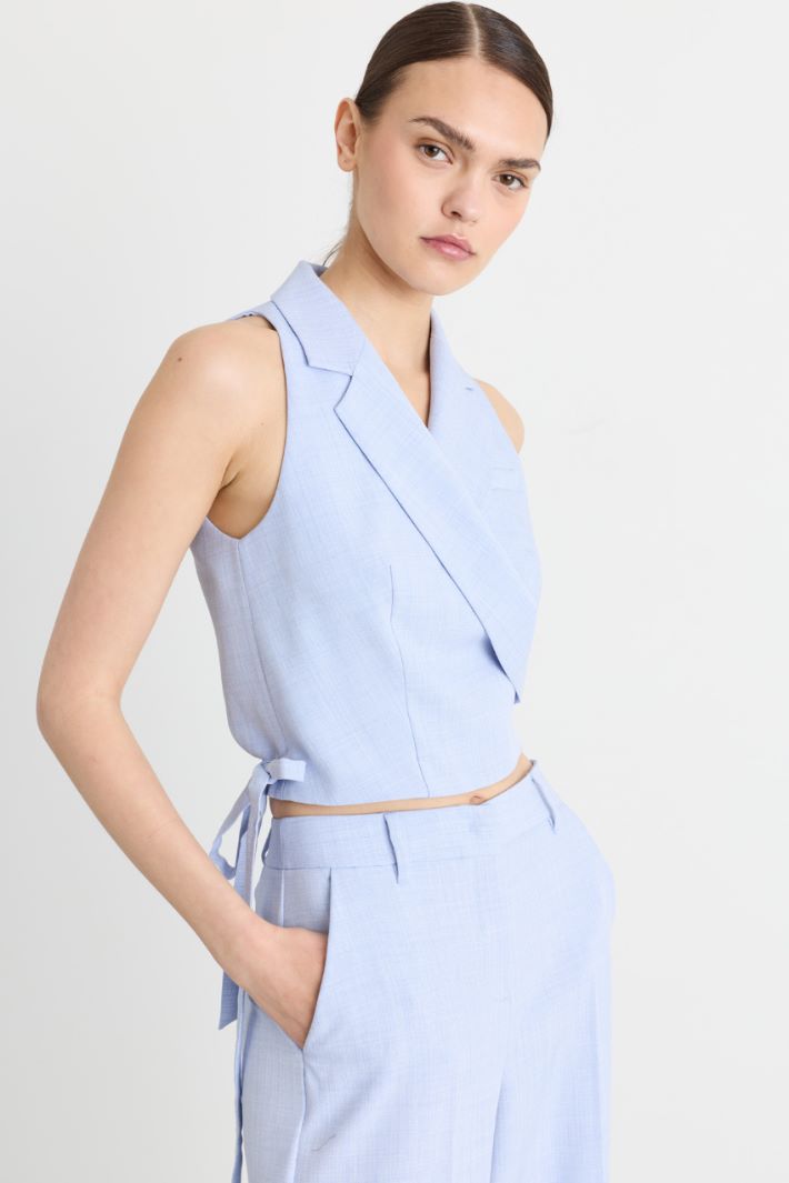 Cropped wrap waistcoat - LIGHT BLUE - Intrend - 2