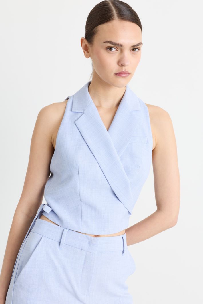 Cropped wrap waistcoat - LIGHT BLUE - Intrend - 3