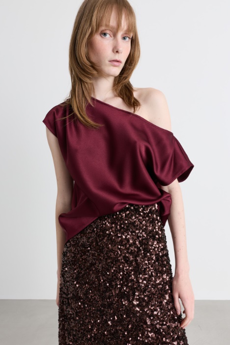 Asymmetric draped satin top - Intrend
