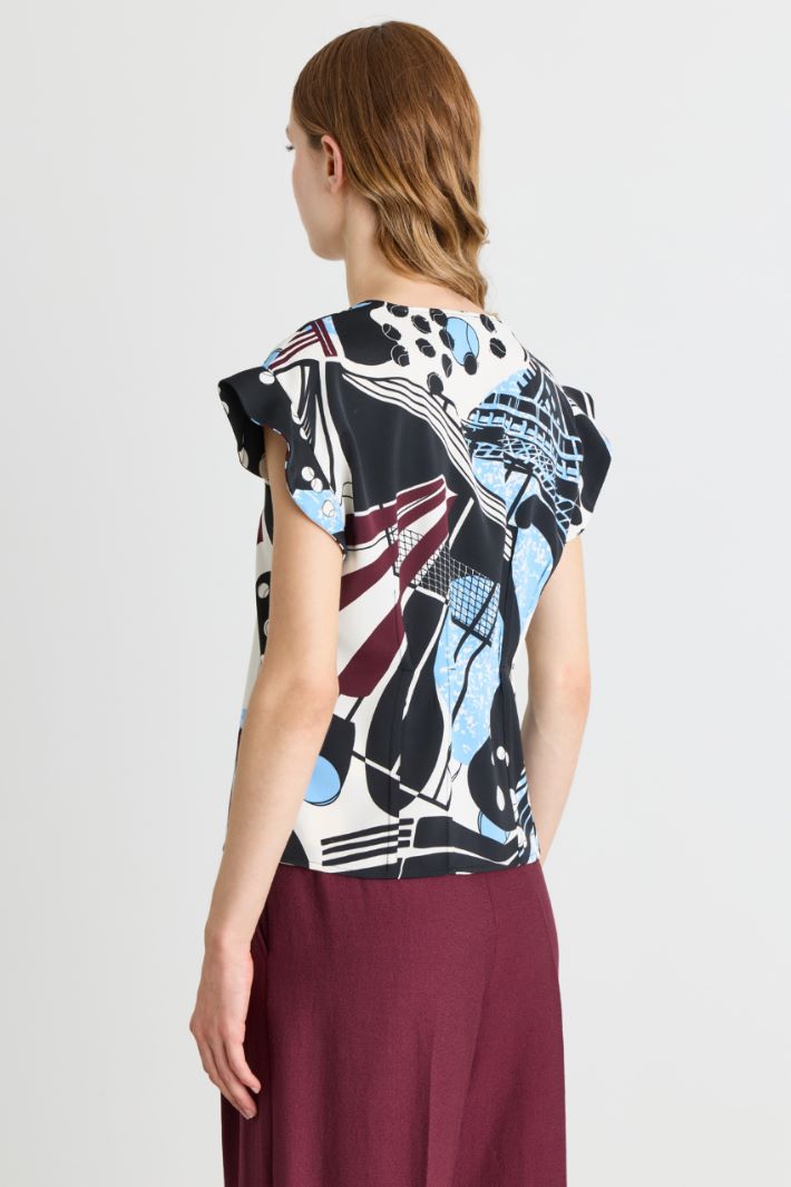 Ruffle-Trimmed Top - WHITE BLACK BORDEAUX - Intrend - 4