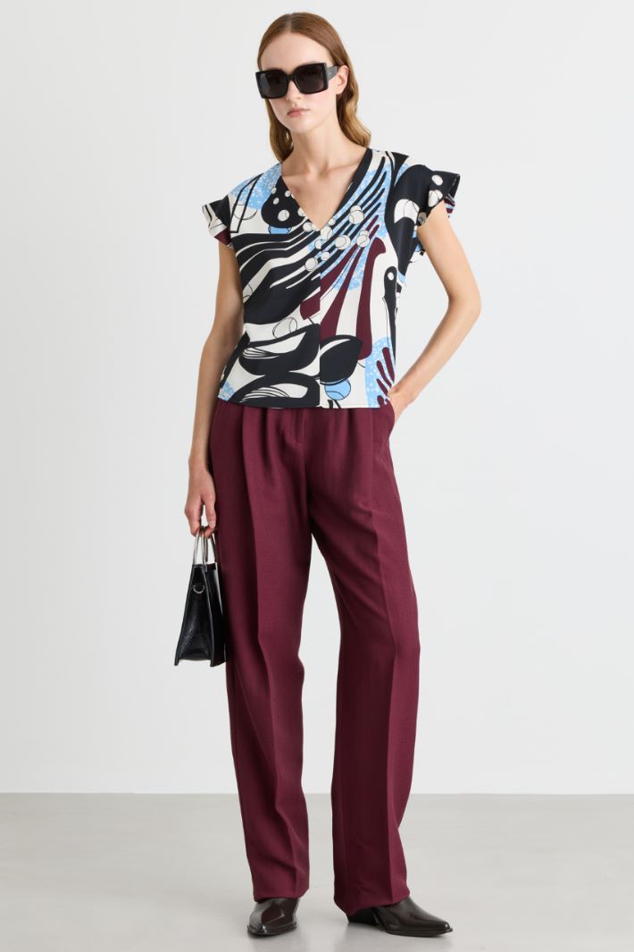 Ruffle-Trimmed Top - WHITE BLACK BORDEAUX - Intrend