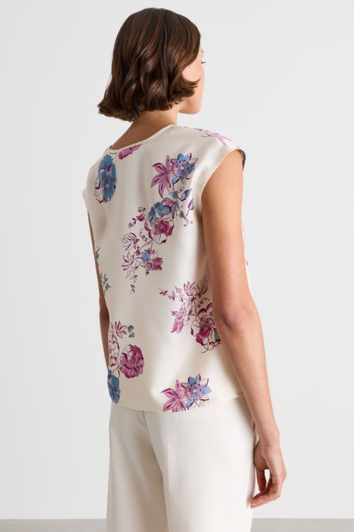 Top in twill di seta floreale - BIANCO ROSA - Intrend - 4