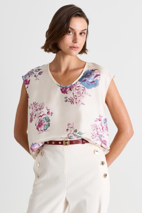 Top in twill di seta floreale - Intrend