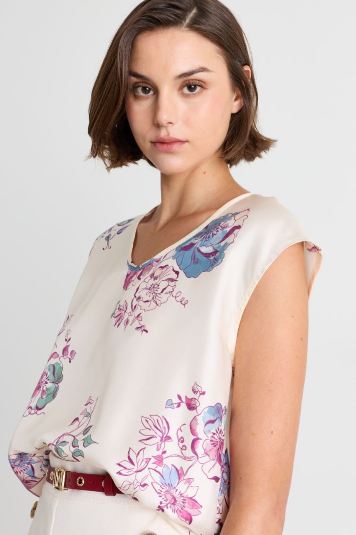 Top in twill di seta floreale - BIANCO ROSA - Intrend - 3
