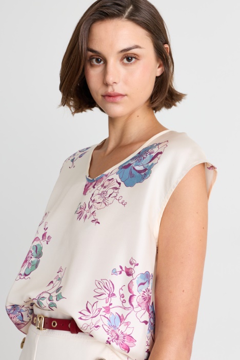 Top in twill di seta floreale