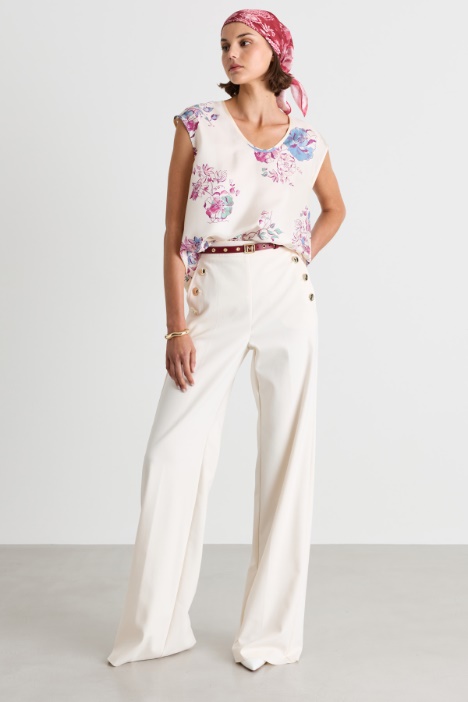 Top in twill di seta floreale - Intrend
