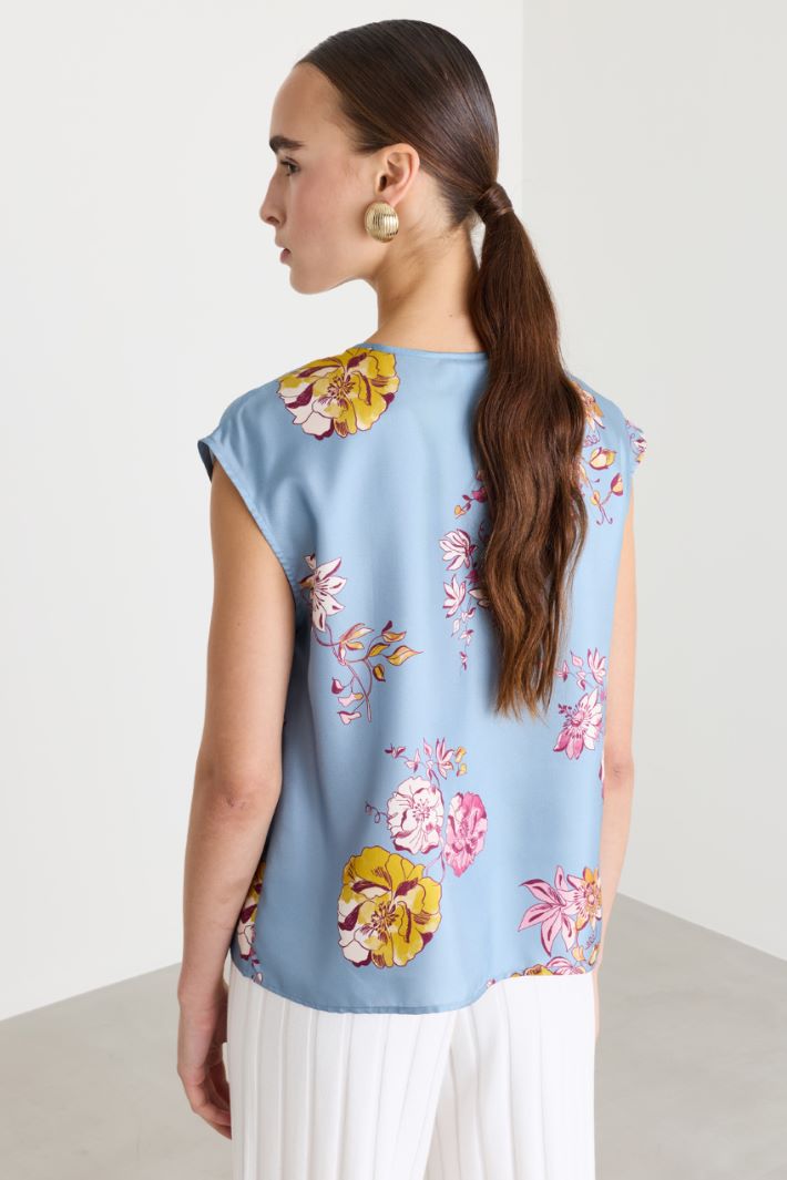 Floral silk twill blouse - LIGHT BLUE - Intrend - 4