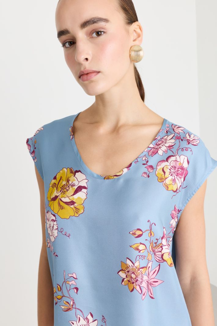 Floral silk twill blouse - LIGHT BLUE - Intrend - 3