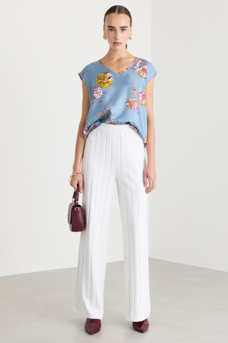 Top floral de sarga de seda - Intrend